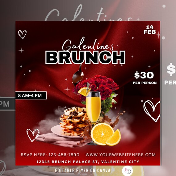 DIY Galentines Brunch flyer, Valentines Brunch, Template, Valentine Event, Women empowerment flyer, Red, February flyer, Invitation flyer