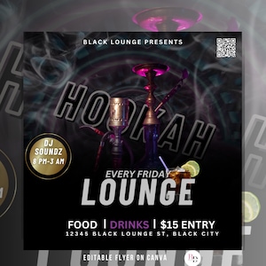 Flyer DIY waterpijp, paars en zwart, bewerkbaar op canvas, clubflyer, evenementflyer, shisha, waterpijplounge, waterpijpzaak, uitnodigingen flyer