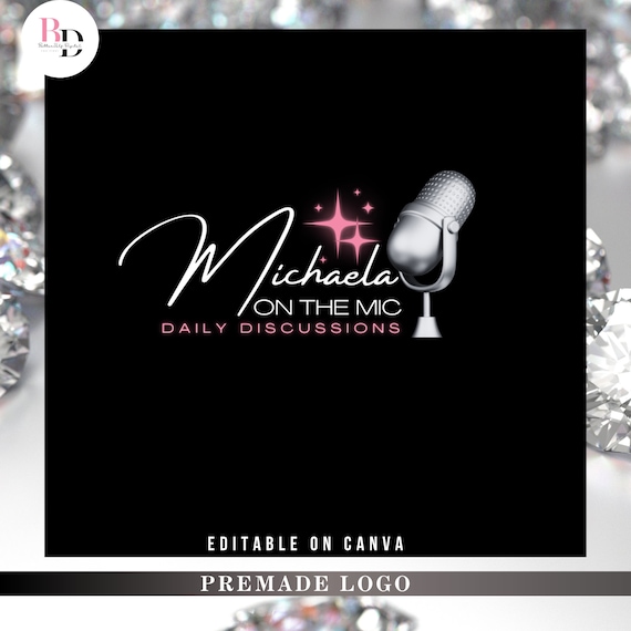 DIY Podcast-Talkshow logo template, Pink, Mic image, Editable on Canva, Branding design, Youtube logo