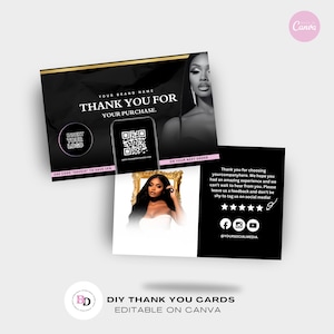 Sjabloon voor DIY-bedankkaarten, bewerkbaar op canvas, bijsluiter, bedankt voor je bestelling, brandingontwerp, haar, nagels, haar, kleding