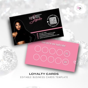 Cartes de visite personnalisées, modifiables sur toile, modèle noir - rose, coiffeur, cils, maquillage, ongles, services de beauté