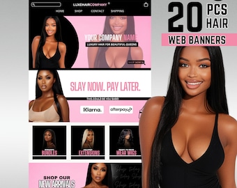 12 Editable Website banner design, Canva Template, Hair seller, Wig boutique, Shopify, Wix (Instant Download)