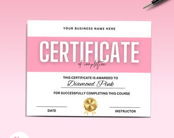Editable Certificate of Completion Template, Canva template, Course completion, Instant download