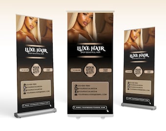 DIY Retractable canva design template, Hair, Beauty, Event banner, Boutique, Business, Roll up banner, Pop up banner, Brown - Gold