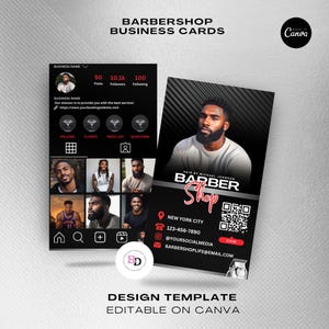 DIY Barbershop Instagram business card template, Editable on Canva, Barber shop, Premade design, Hair salon, Hairstylist, Business card