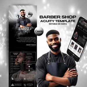 Bewerkbaar Barber Acuity-planningswebsitesjabloon, Canva-ontwerp, Website-ontwerp, Barbershop