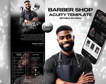 Editable Barber Acuity scheduling website template, Canva design, Website design, Barbershop