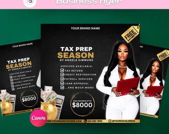 Folleto de preparación de impuestos (hazlo tú mismo), folleto de reparación de crédito, publicación de Instagram, diseño lujoso en dorado, consulta, finanzas, contador, declaración de impuestos