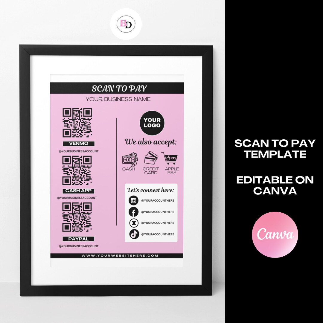 Editable Scan Code Editable Scan to Pay Template, QR Code, Canva Design, DIY Printable ...