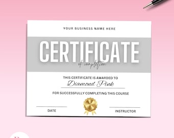 Editable Certificate of Completion Template, Canva template, Course completion, Instant download