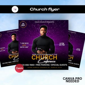 DIY Church flyer template, Editable on Canva, Instant download, Premade Conference flyer, Church service, Pastor, Worship event flyer