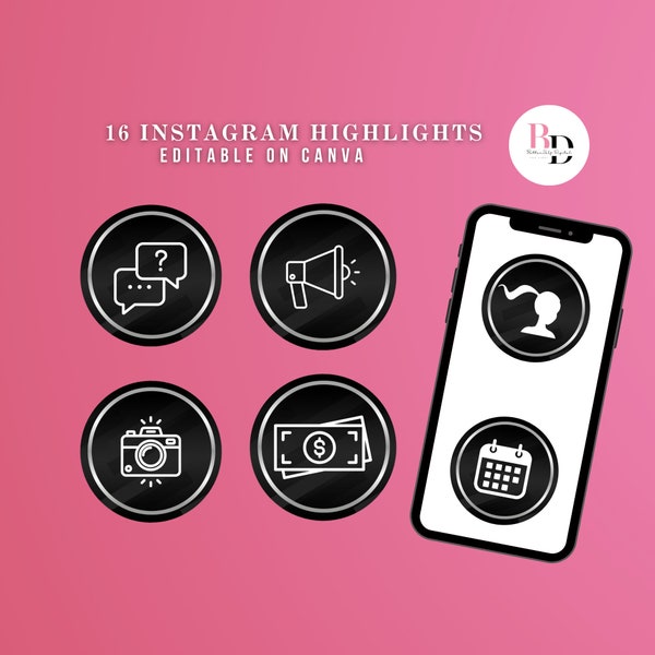 Black and Silver, Instagram highlight covers, Business, Editable on Canva, Instagram icons templates, Story highlight, Images