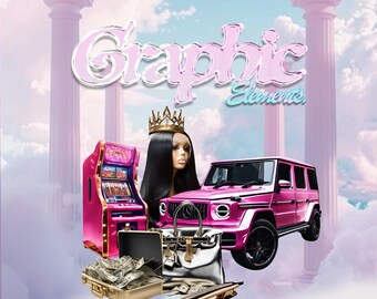 30 elementos gráficos glamurosos, bonitos y femeninos, color rosa, archivos PNG, descarga instantánea, imágenes prediseñadas, diseño gráfico