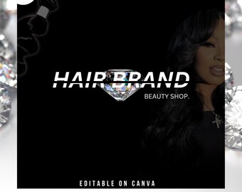 DIY Logo template for businesses, Hairstylist, Hair seller, White Glam design, Editable on canva, Business logo, Brand design, Luxe
