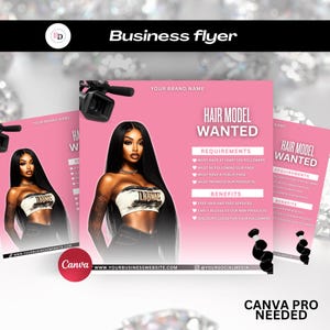 DIY Hair model wanted flyer, Pink, Editable on Canva, Hair seller, Hairstylist, Hair salon, Wig, Weave, Brand ambassador flyer