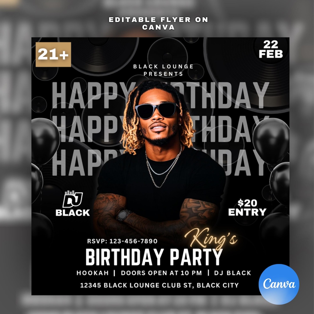 Male Birthday Flyer Invitation, DIY, Editable on Canva, Premade Graphic ...