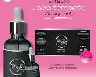Plantilla de diseño de etiqueta para frasco cuentagotas DIY, editable en Canva, diseño imprimible, frasco de sérum, cuidado de la piel, etiqueta de aceite, etiqueta cosmética