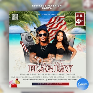4th of july party flyer template, DIY editable invitation, Premade party flyer, Day party flyer, DJ flyer, Canva, Instant download