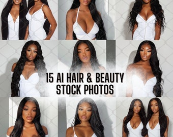 Black women Stock photos bundle, AI generated, All white, Hair extensions, Wig, Beauty stock, Glam makeup, Baddies, Hair models, Branding