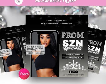 Volantino speciale per il ballo di fine anno fai da te, Prenotazioni per il ballo di fine anno, Parrucchiere, Ciglia, Unghie, Trucco, Modificabile su Canva, Post di Instagram, Volantino per appuntamento, Ritorno a casa