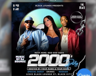 2000's throwback party flyer, Event - Club - Lounge invitations, Editable on Canva, Neon colors, Old school, hip hop flyer, Social media