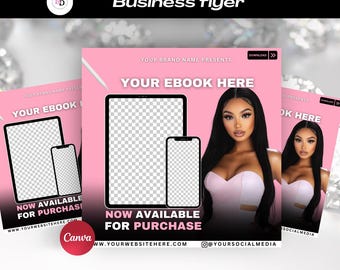 DIY Ebook mockup flyer, Ebook flyer launch, Editable on Canva, Pink template, Listing cover, E-book cover, Instagram, Facebook