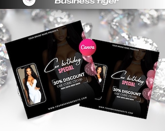DIY CEO Birthday flyer, Sale, Discount code, Business post, Birthday sale, Bday girl pink and black template, Social media post, Boutique