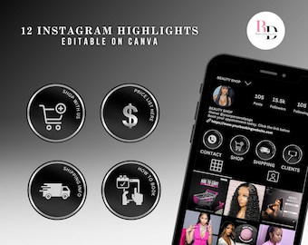 Black and Silver, Instagram highlight covers, Business, Editable on Canva, Instagram icons templates, Story highlight, Luxury design