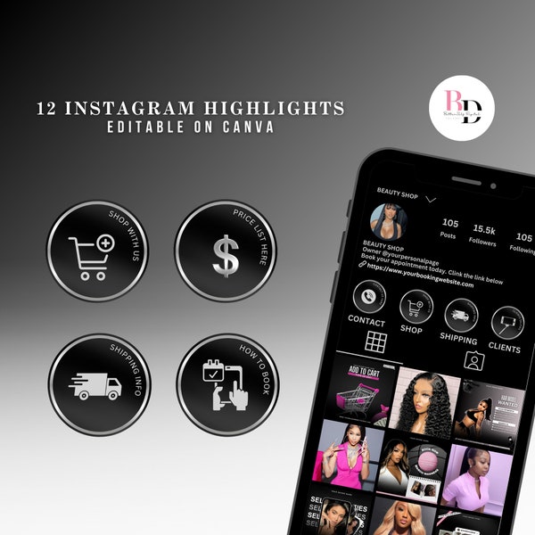 Schwarz und Silber, Instagram-Highlight-Cover, Business, Bearbeitbar auf Canva, Instagram-Symbolvorlagen, Story-Highlight, Luxusdesign