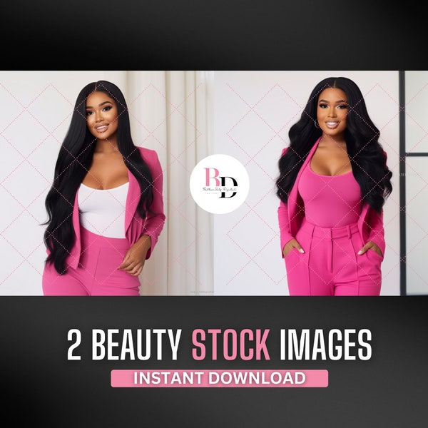 2 Stock models in pink suits, Black women, AI generated beauty photos, Elegant photoshoot stock pictures, Brand model, Business woman