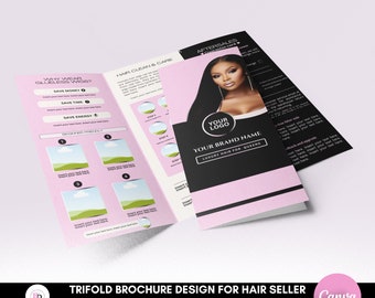 DIY Trifold brochure template, Hair seller, Hairstylist, Printable, Hair extensions, Premade flyer, Beauty, Business