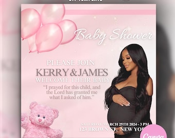 Pink Baby shower invitation, Baby shower Flyer, Gender reveal invitation, Gender reveal Flyer, Editable template, Party Flyer, New born
