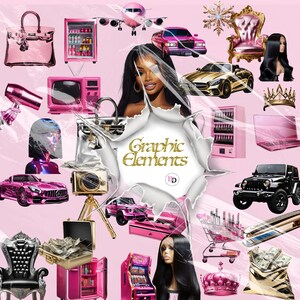30 elementi grafici Glam graziosi e femminili, Rosa, File PNG, Download istantaneo, Clip art, Grafica