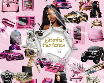 30 Pretty and girly Glam graphic elements, Pink, PNG files, Instant download, Clip art, Graphic design