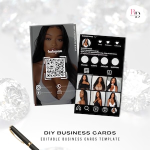 DIY Instagram Visitenkartenvorlage, Bearbeitbar auf Canva, QR-Code, Vorgefertigtes Visitenkartendesign, Beauty, Hair, Lash, MUA, Done for you