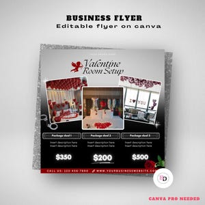 Room decor setup flyer template, DIY template, Editable on Canva, Event Party, Valentine&#39;s day room set up specials, February