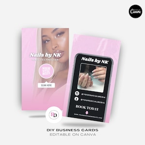 DIY Business card template, Editable on Canva, QR code, Premade Business card design, Nails, Beauty, Hairstylist, Lash, MUA, Pink