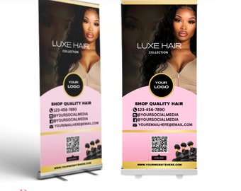 DIY Retractable canva design template, Hair, Beauty, Event banner, Boutique, Business, Roll up banner, Pop up banner, Pink - Gold