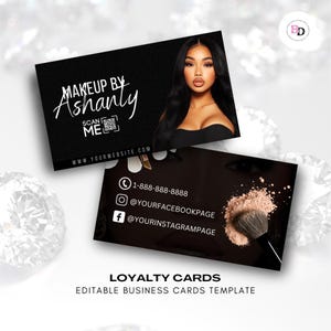 DIY Editable Makeup business cards, QR code, Editable business cards, Makeup, Hairstylist, Beauty, Brushes, Beauty card, Canva design