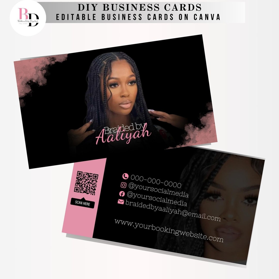 DIY Premade Hair Braider Business Cards Pink Editable Etsy