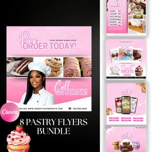 8 Gebäck-Flyer-Bundle-Vorlage, DIY, bearbeitbar auf Canva, Süßigkeiten, Bake Shop-Flyer, Restaurant-Flyer, Desserts backen, Backverkauf