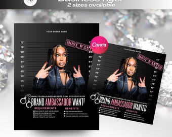 Brand ambassador wanted flyer, Editable on Canva, Premade template, Instagram post, Model, Hair, Makeup, lashes, Nails, Clothing brand