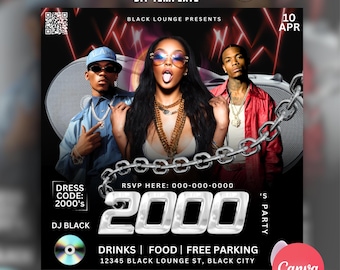 2000's throwback party flyer, Event - Club - Lounge invitations, Editable on Canva, Neon colors, Old school, hip hop flyer, Instagram