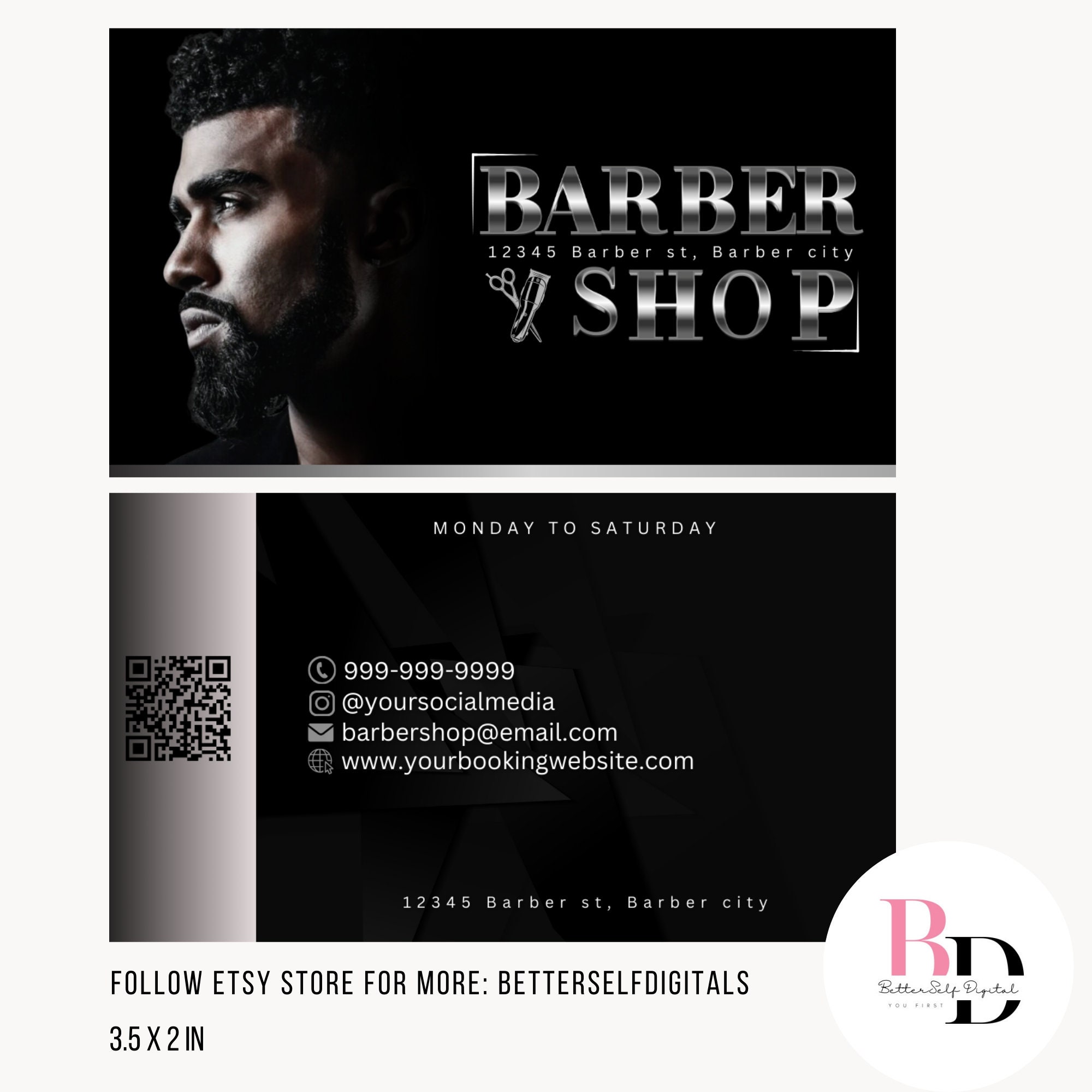 DIY Premade Barber Shop Business Cards, Black Editable Templates on ...