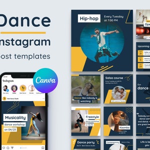 Dance Instagram Post Templates in Canva | 21 posts for Dance Studios and Teachers