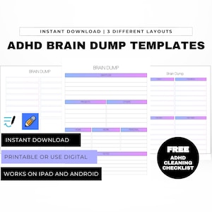 Brain Dump Template for ADHD | Task Organizer, To-Do Planner & Priority Tracker | 3 Layouts x 3 Colors | Instant Digital Download