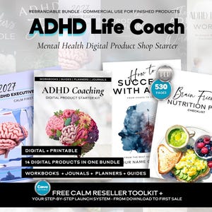 ADHD Life Coach Mental Health Mental Health Digital Product Shop Starter, Rebrandable Template, Printable Canva Templates