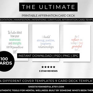 Baralho de Afirmações para Imprimir | Cartas de Amor-Próprio para Meditação, Manifestação, Gratidão e Intenções - Ferramenta de Diário Digital
