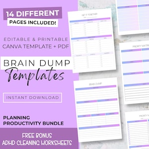 ADHD Brain Dump Planner | Editable Canva Goodnotes Bundle | Printable Priority Matrix & Productivity Tools | Instant Download