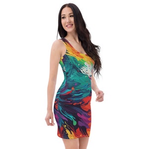 Vibrant Abstract Paint Splash All Over Print Dress - Artistic Flowing Patterns - Unique Wearable Art